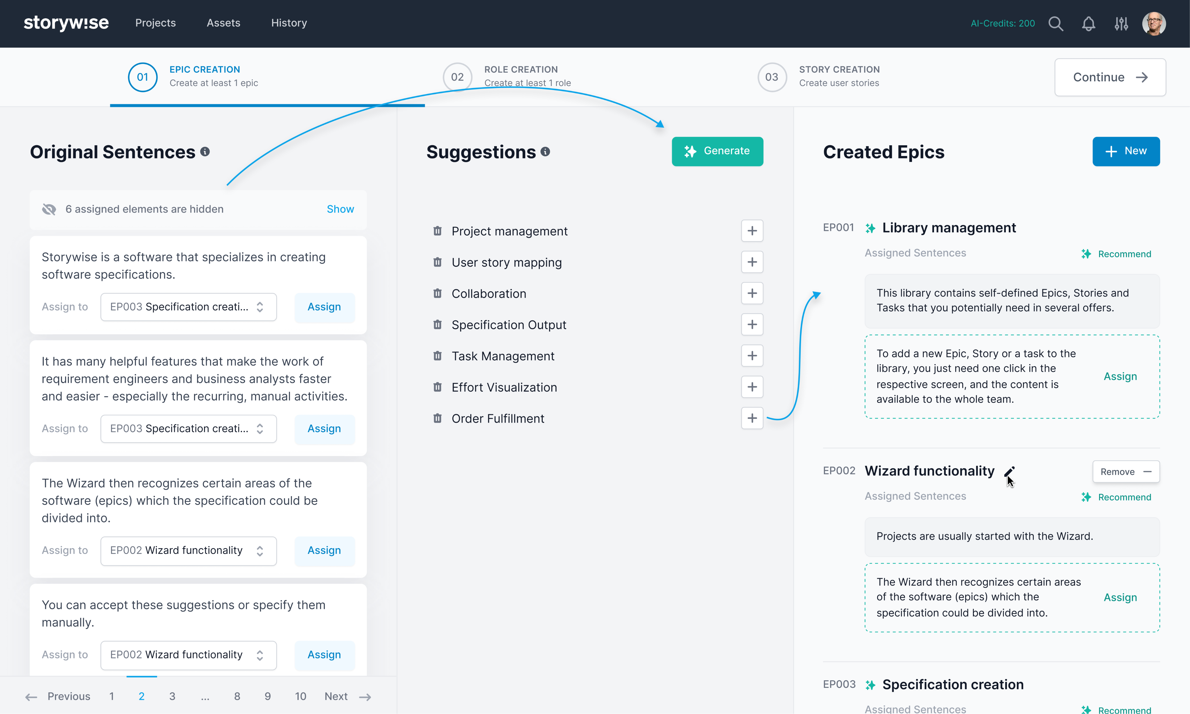 Generate epics &
assign Sentences